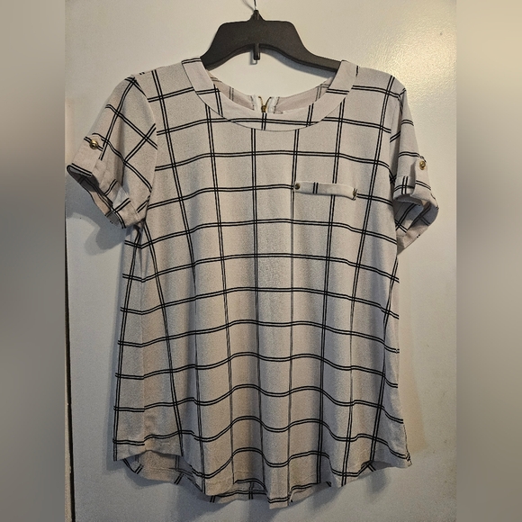 The Workshop Tops - The Workshop Checkered Blouse in Black and White